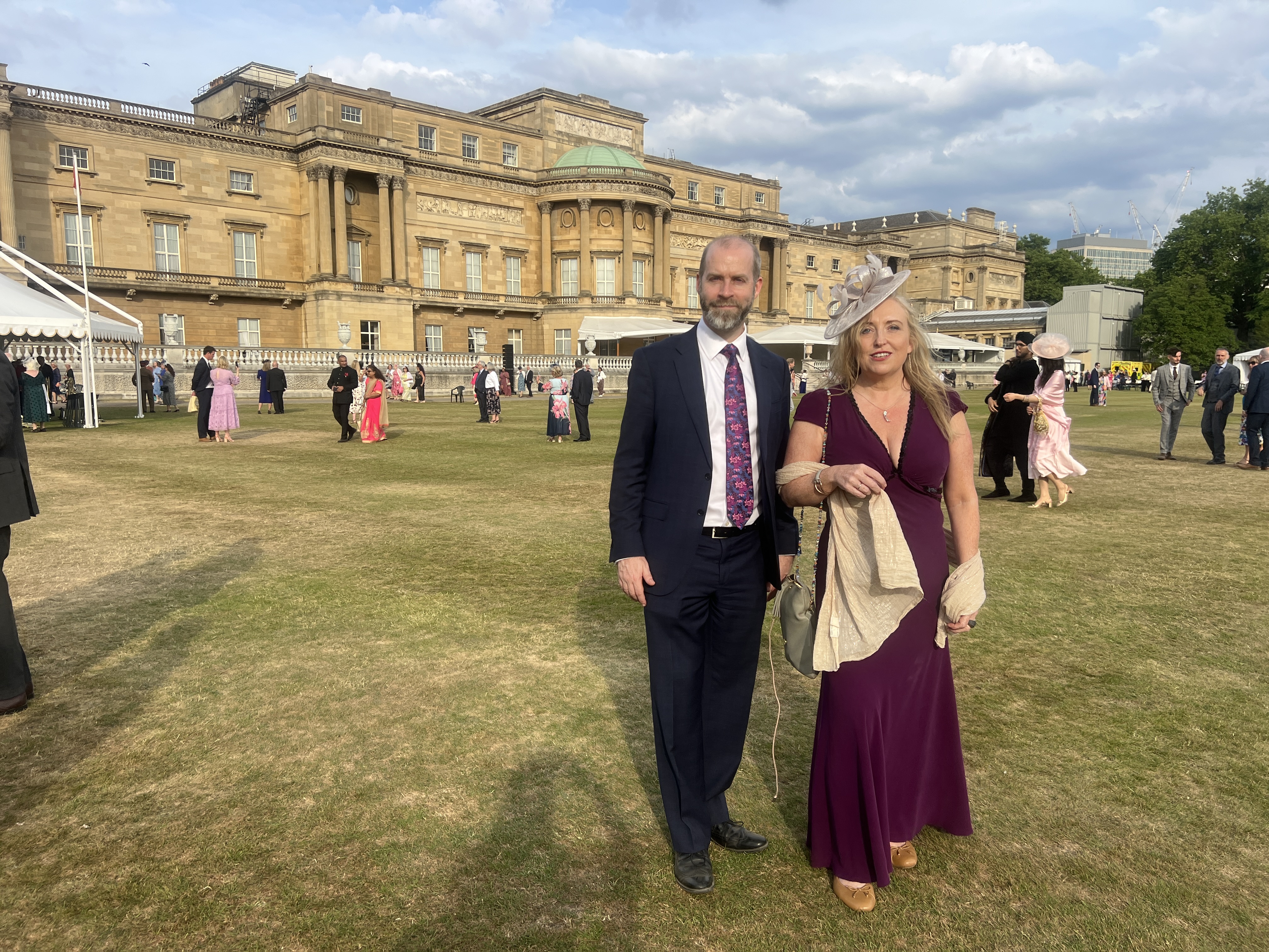 Sarah Phillips with The Rt Hon Jonathan Reynolds MP at Buckingham Palace during the Royal Garden Party